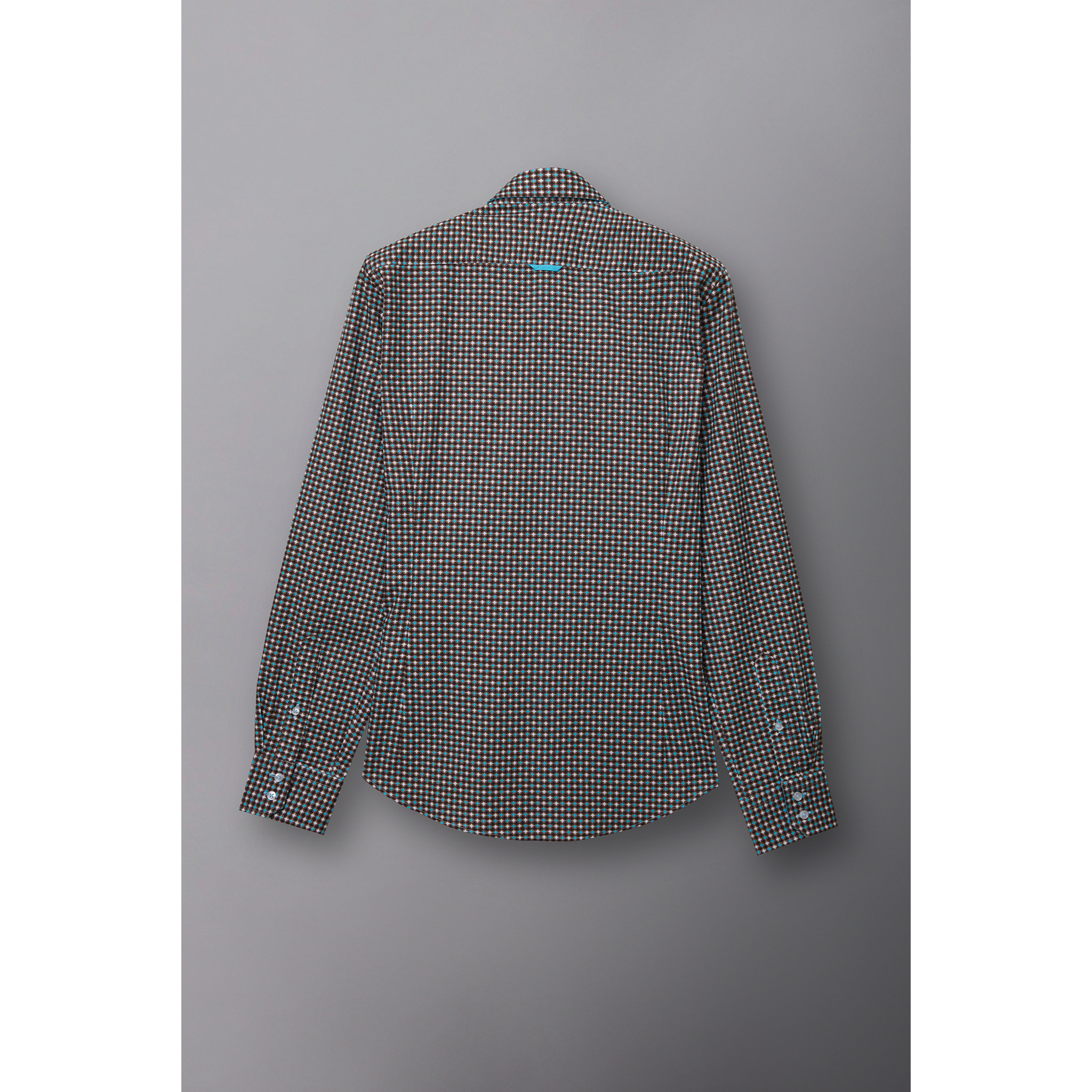 Camicia Uomo 2 Bottoni Button Down Slim Popeline Stampato Marrone Chiaro Bianco
