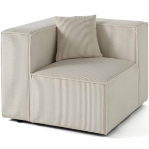 Arty - module d'assise gauche - en velours côtelé - Beige