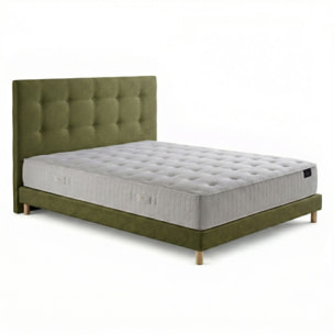 Ensemble matelas ressorts ensachés ARTÉMIS 2, accueil mémoire de forme, H26 cm, sommier et tête de lit vert