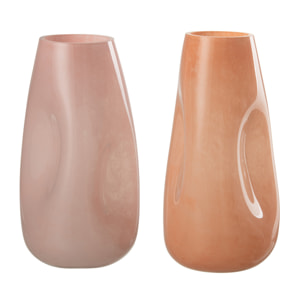 J-Line vase Bosse - verre - rose/orange - large - 2 pièces - 28 cm de hauteur