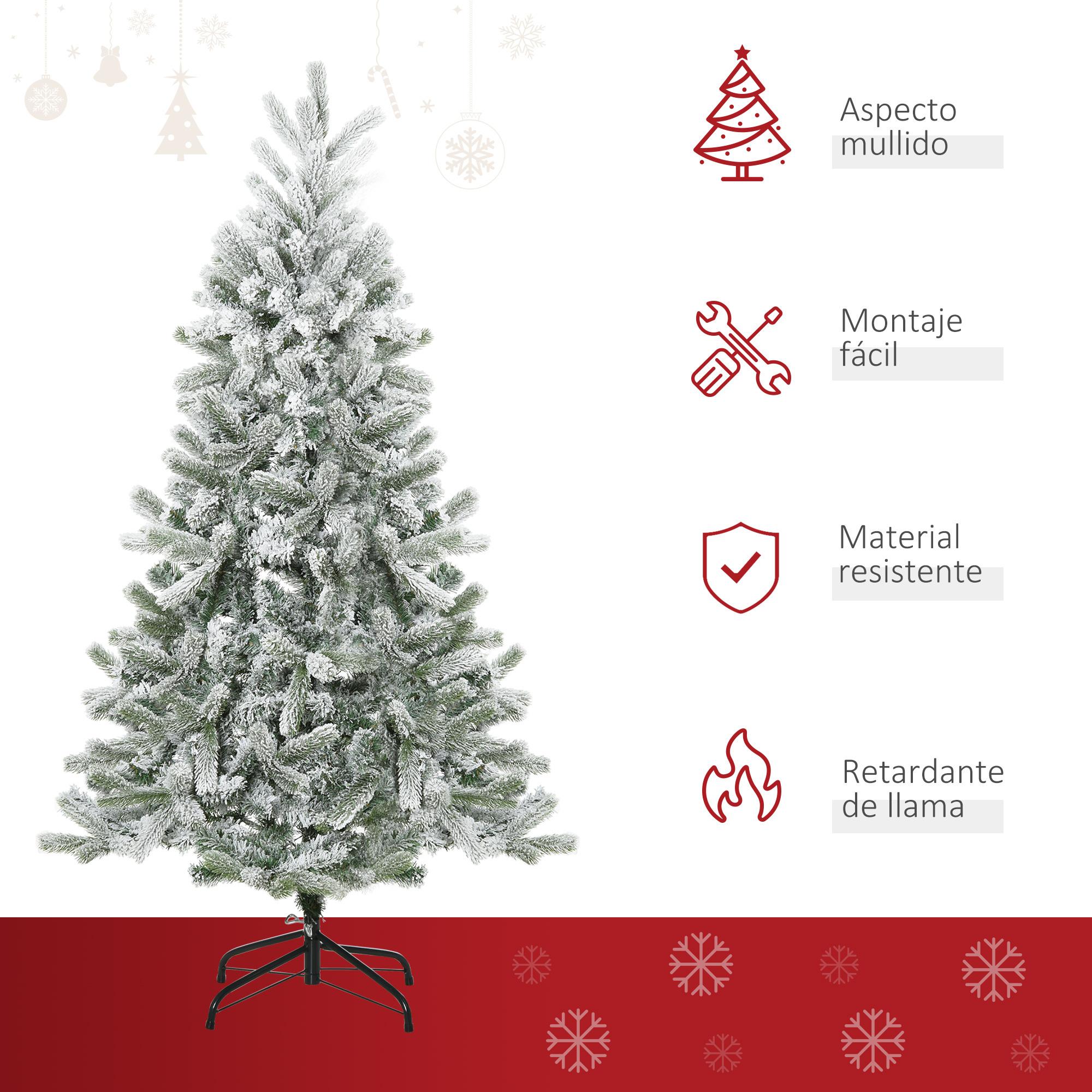 HOMCOM Árbol de Navidad Nevado Artificial 150 cm con 521 Ramas PVC y PE Base Plegable y Soporte de Metal Decoración Navideña para Interiores Ø90x150 cm Verde y Blanco