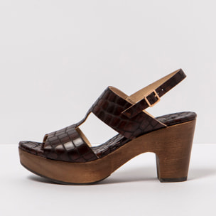 Sandalias con tacón S3270F FANTASY ALLI.WAX BROWN/ST.LAURENT SANDAL color Alligator wax brown