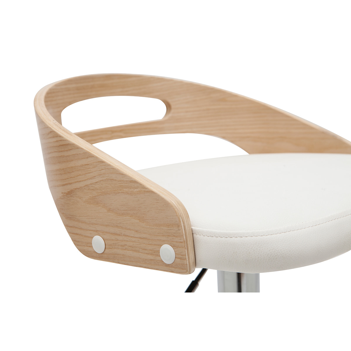 Tabouret de bar réglable design blanc et bois clair MANO