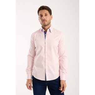 Camicia Uomo 2 Bottoni Button Down Slim Satin Unito Rosa