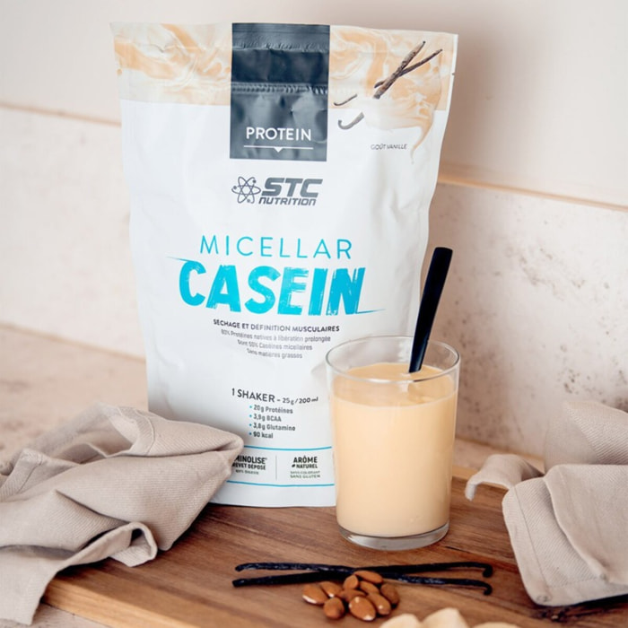 STC NUTRITION - Micellar Casein - Préparation en poudre pour boisson riche en protéines, BCAA, glutamine - Séchage & Définition musculaires - Vanille - 100% Digeste - 30 Shakers - 750g
