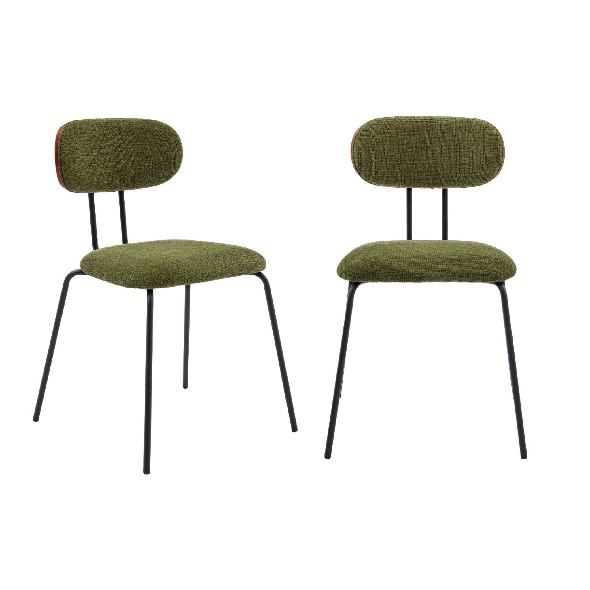 2 chaises décor bois courbé teinté noyer et tissu déperlant kaki. pieds métal noir mat - L 45 x P 55 x H 80cm - Erin