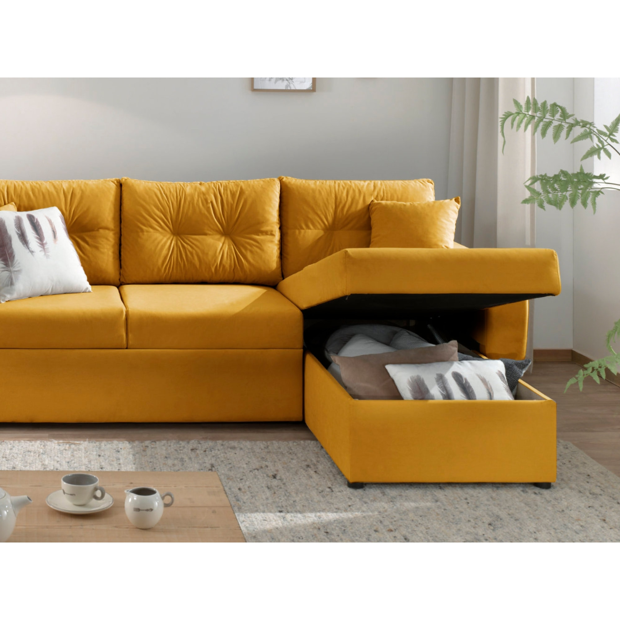 Astoria - canapé d'angle réversible - convertible avec coffre - style contemporain- 4 places - Jaune
