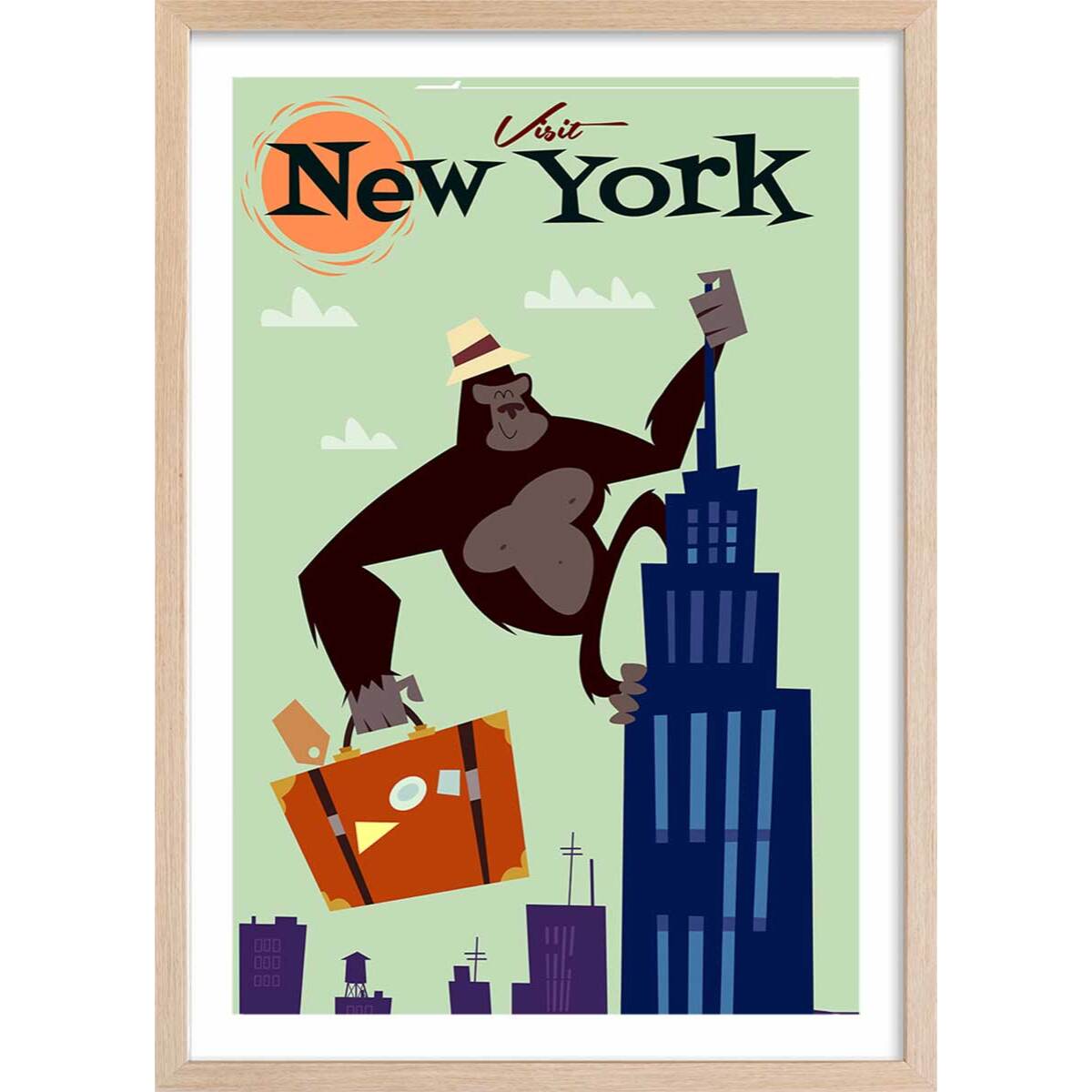 Affiche King- Kong Affiche + cadre en bois - Chêne