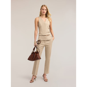 Motivi - Pantalones regular con pretina y doble cinturón - Beige