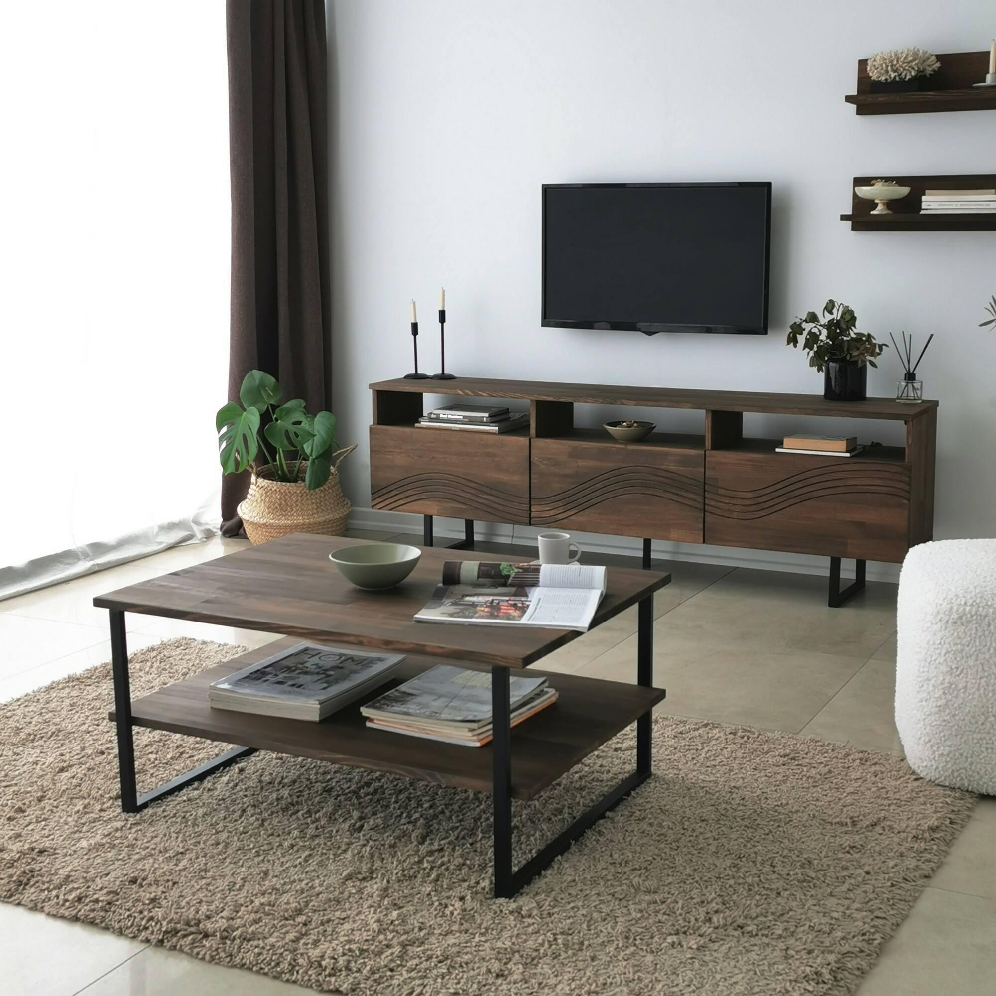 Mobile porta TV Dpigin, Credenza da soggiorno, Armadio basso per TV, Base parete attrezzata, 170x30h40 cm, Noce