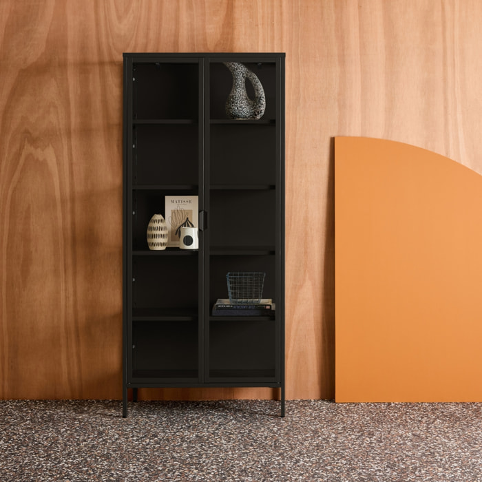 Buffet, vaisselier acier et verre trempé 2 portes 180cm ARKANSAS