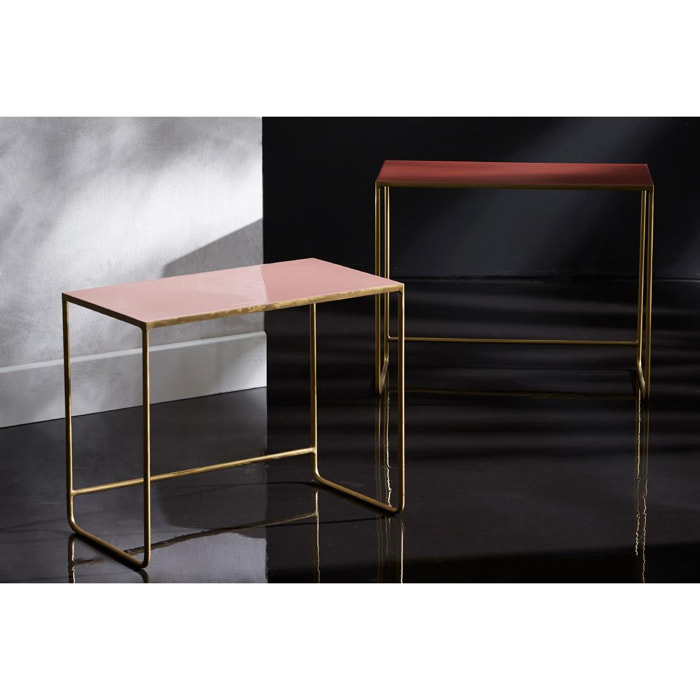 Tables basses gigognes rectangulaires design terracotta, rose et métal doré (lot de 2) WESS