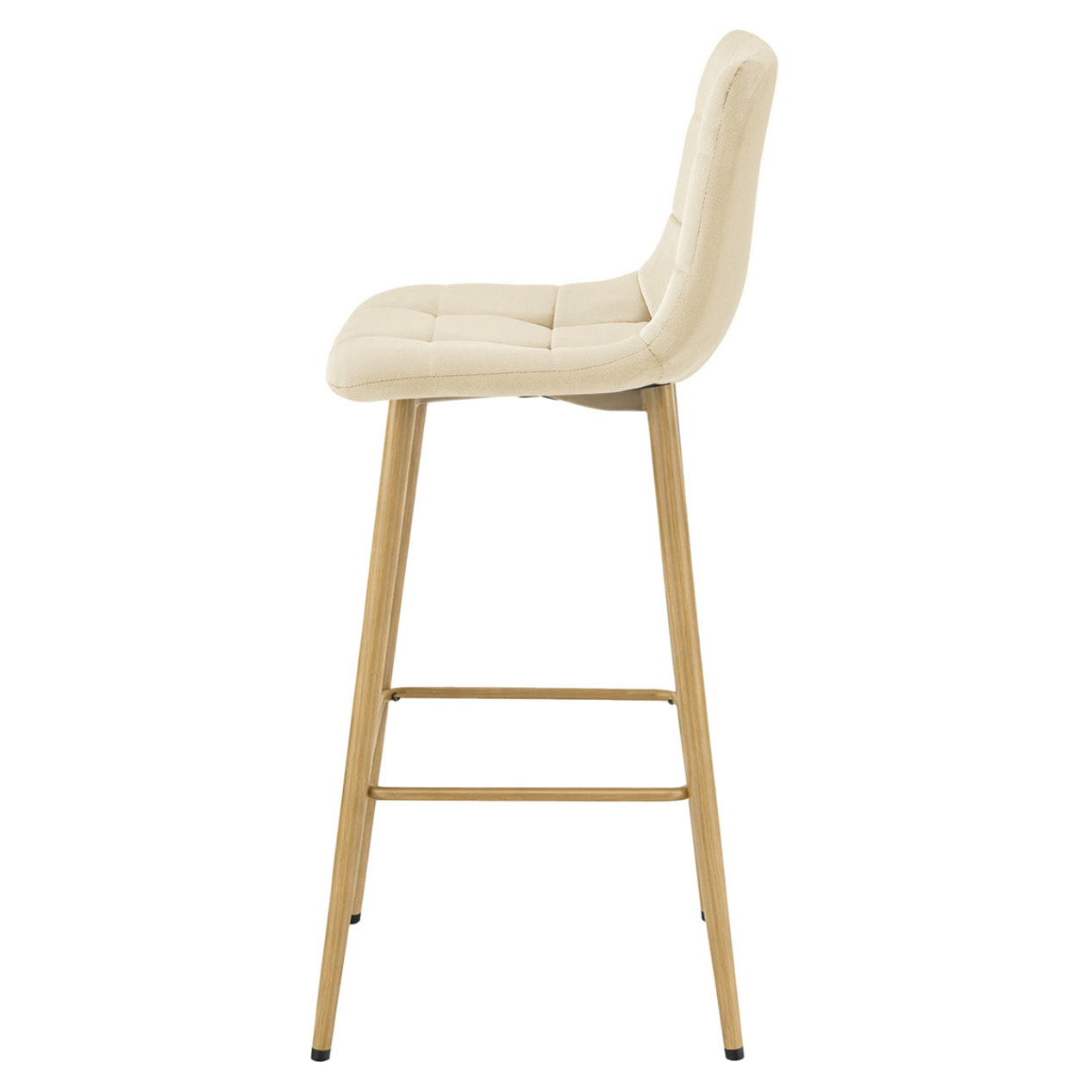 Sgabello Alto Arceto in Velluto Beige e Gambe Rovere
