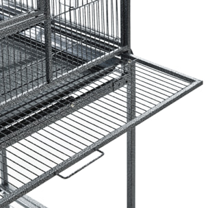 PawHut Cage à Oiseaux Portable avec 4 Mangeoires et 4 Perchoirs Pratique 81 x 48 x 163 cm Noir et Gris