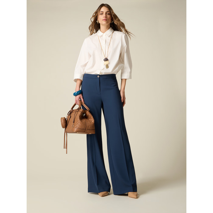 Oltre - Pantaloni palazzo in tessuto fluido - Blu