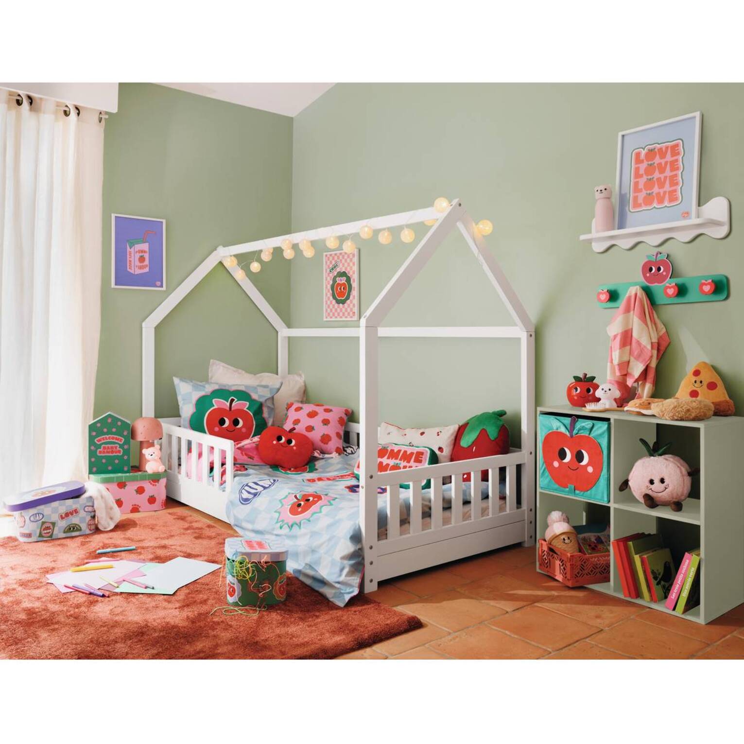 Patère Chacha 4 Crochets 50x4,5x20 cm Vert et Rouge