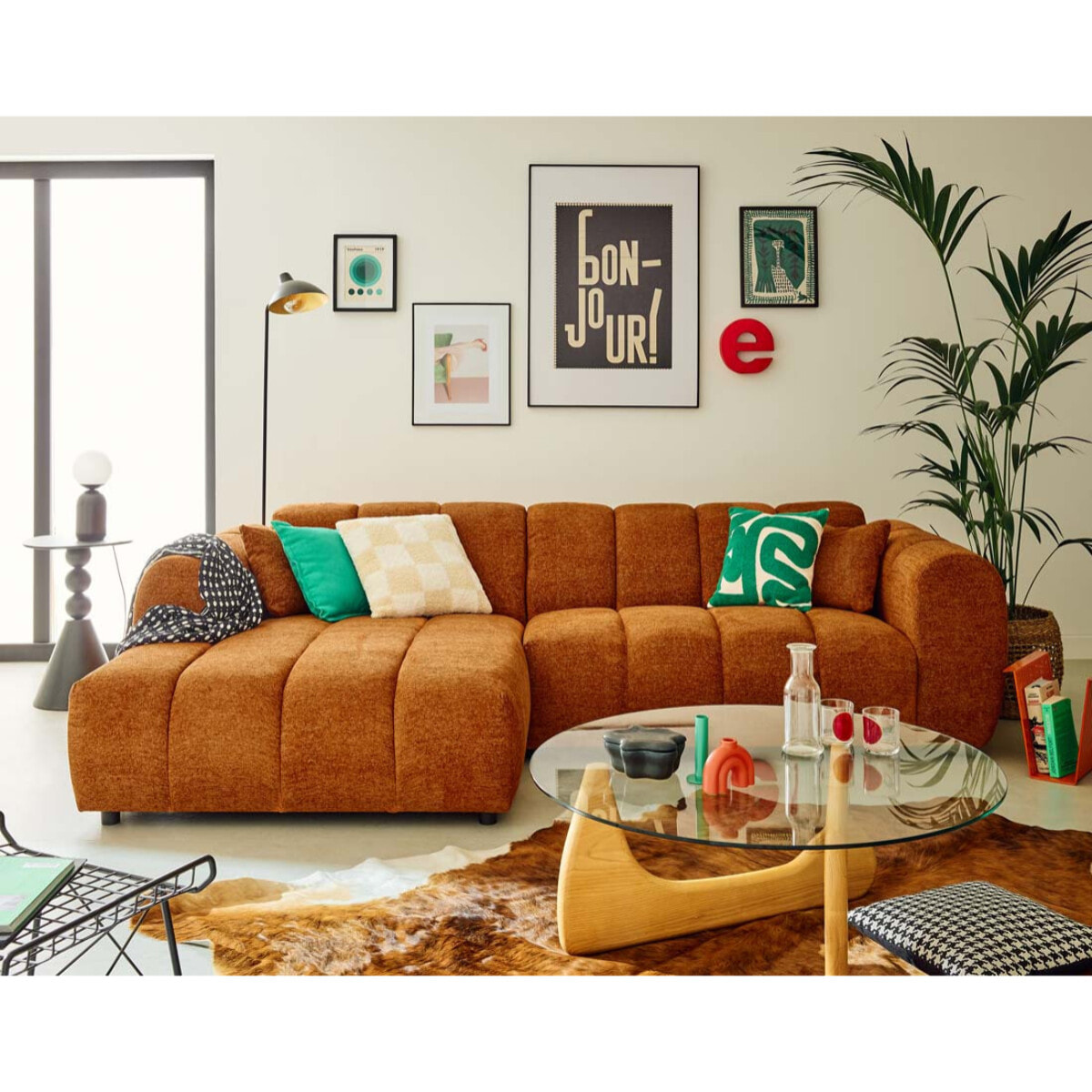 Curtis - canapé d'angle gauche 4 places en tissu texturé - Terracotta