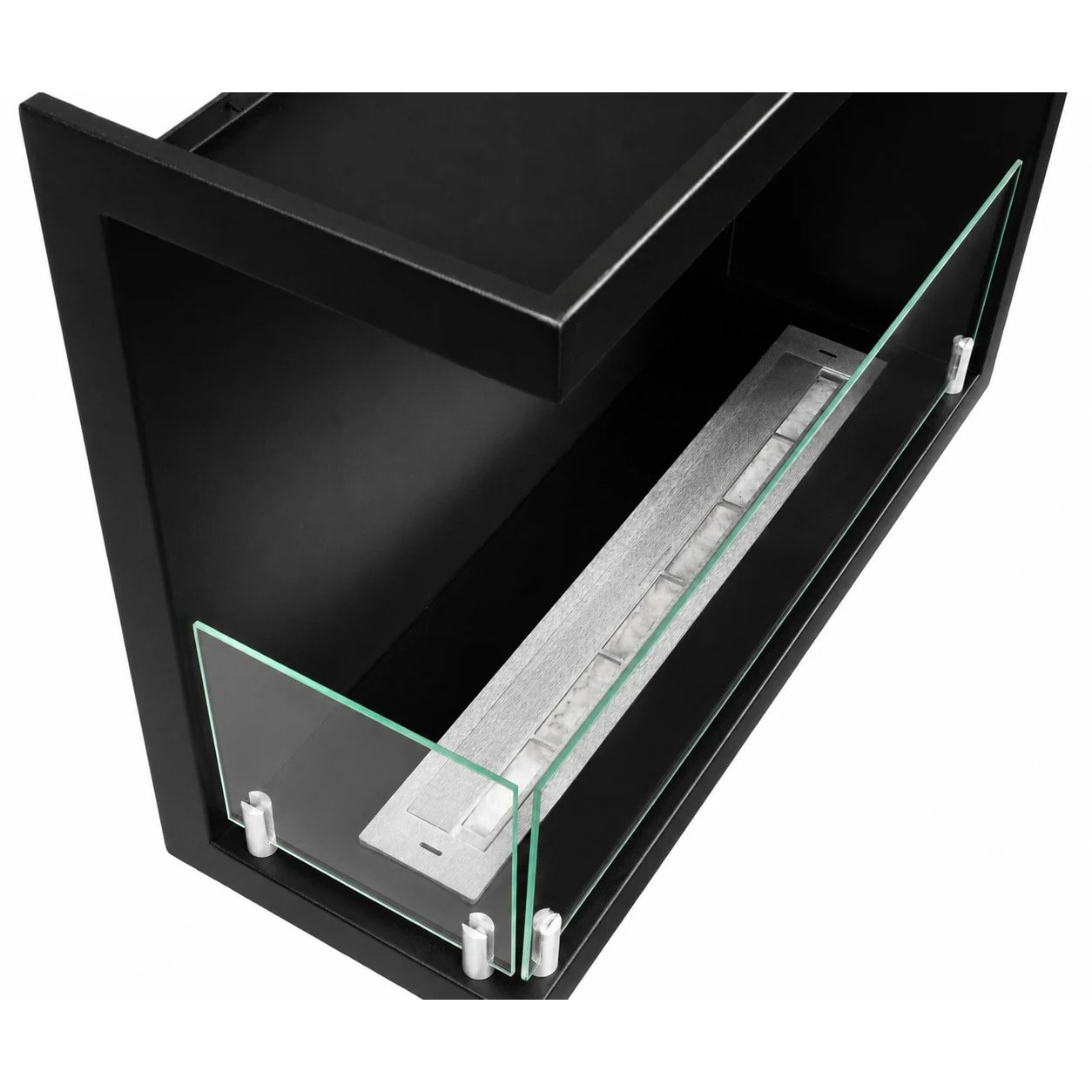 Sutri 60 - Camino a Bioetanolo da Incasso Angolare Sinistro 60x45x22,4 cm con Bruciatore 1,5lt in Acciaio