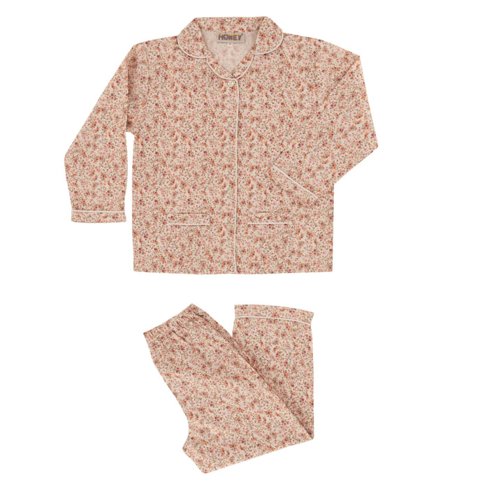 PIGIAMA HONEY in cotone fiori rosa e marroni