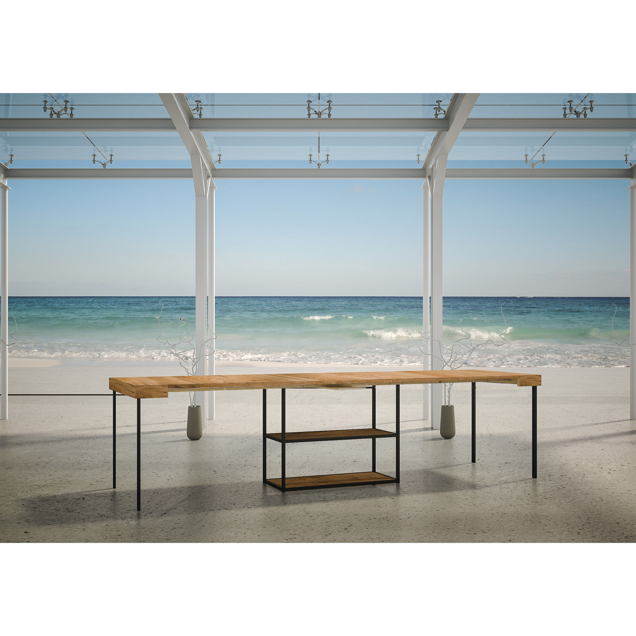 Consolle allungabile 90x40/290 cm Camelia Abete Tinto telaio Antracite