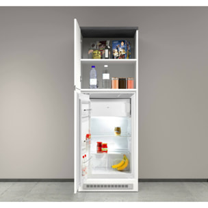 Dispensa da cucina Dcasasol, Mobile multiuso, Armadio porta frigo a 2 ante, 100% Made in Italy, 60x60h165 cm, Bianco lucido e Ardesia