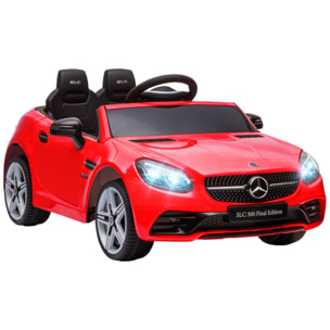Coche Eléctrico para Niños de +3 Años, Mercedes SLC 300, Coche Eléctrico 12V, con Mando a Distancia 2,4 G, Ruedas Traseras con Suspensión, Faros LED, Música, USB, Motor Doble, Rojo