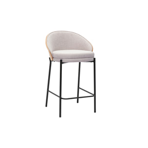 Tabourets de bar en tissu effet velours texturé beige, bois foncé et métal H65 cm (lot de 2) TUCSON