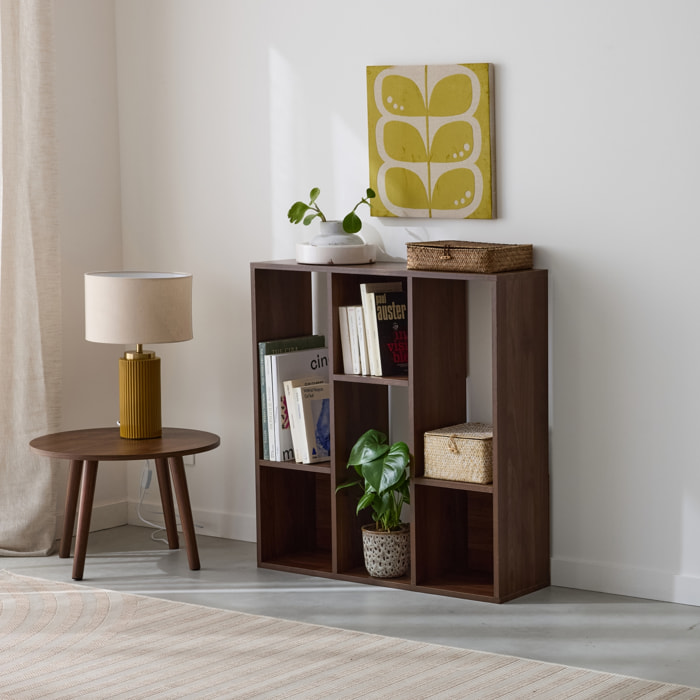 Etagère bibliothèque décor bois 3 étagères 6 compartiments PIETER