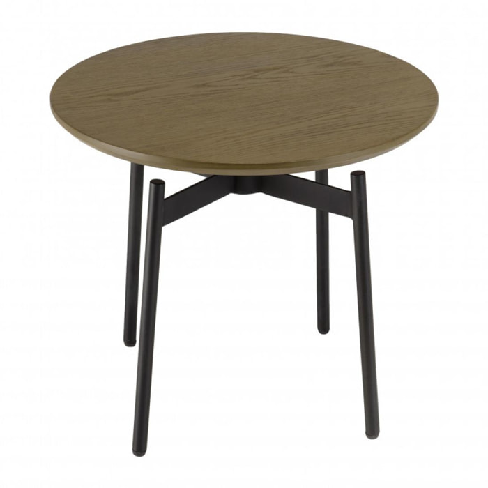 ALMA - Table d'appoint ronde marron foncé 55x55cm pieds métal noir