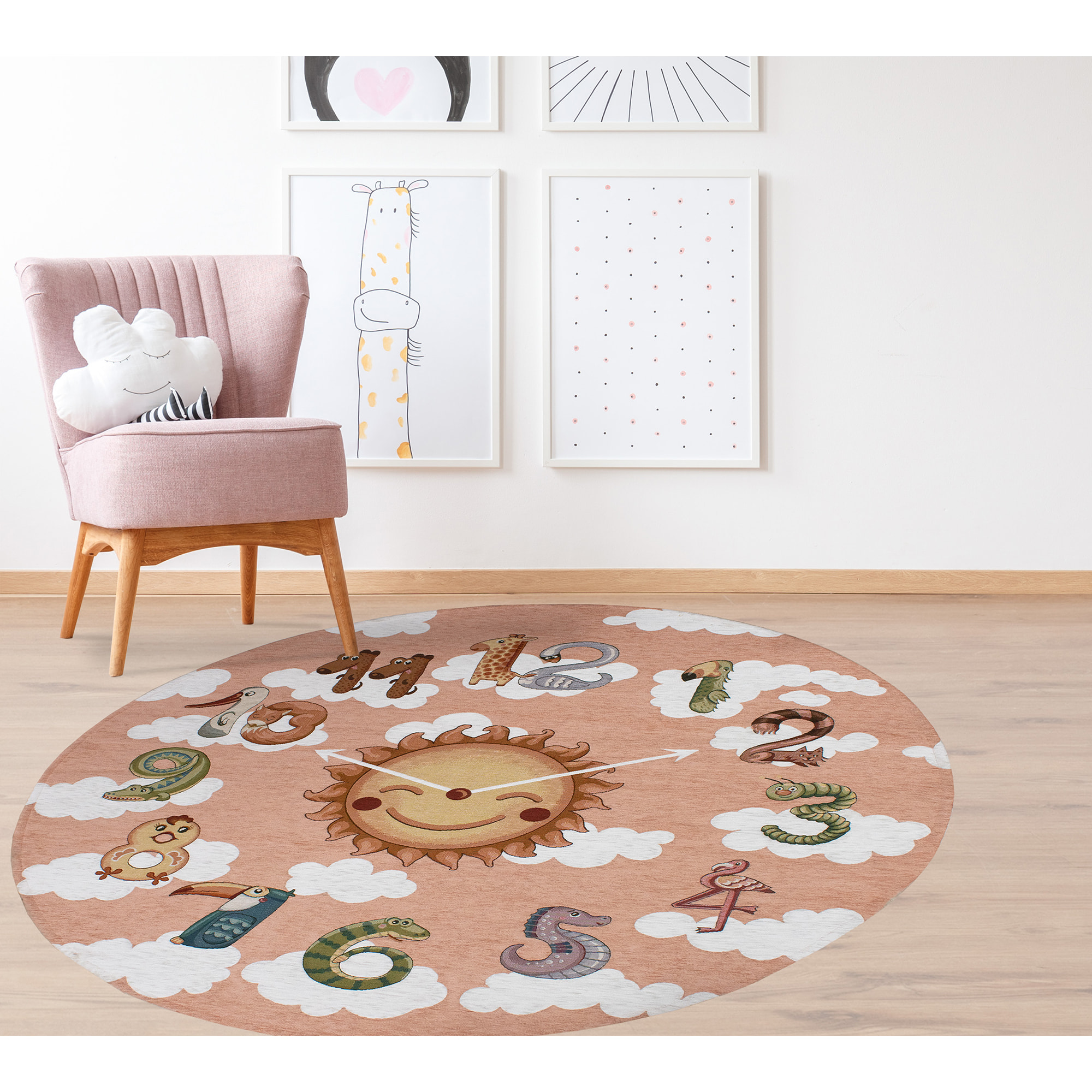 TAPPETO CAMERETTA OROLOGIO AZZURRO TONDO DIAMETRO 100 CM CON ANTISCIVOLO MADE IN ITALY