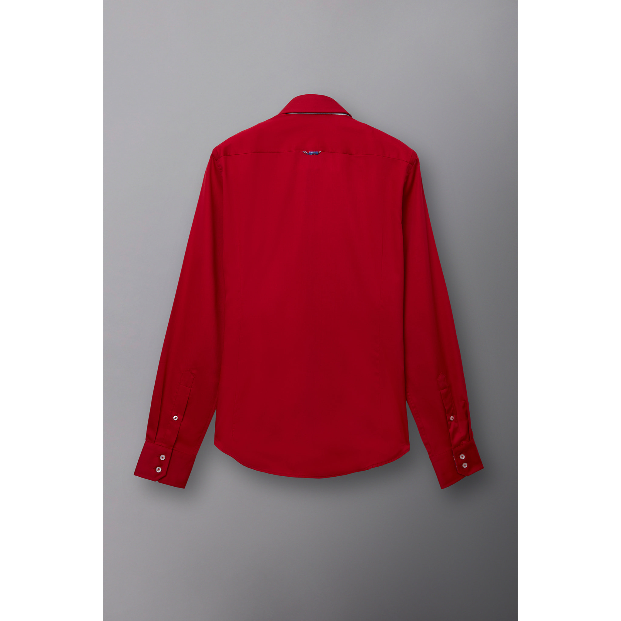 Camicia Uomo 2 Bottoni Button Down 7bottoni Doppio Coll Satin Unito Rosso