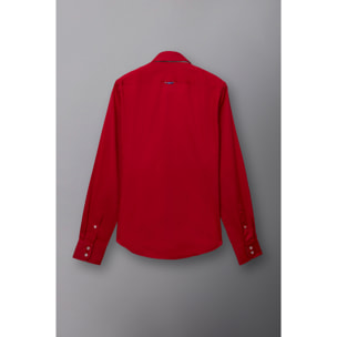 Camicia Uomo 2 Bottoni Button Down 7bottoni Doppio Coll Satin Unito Rosso