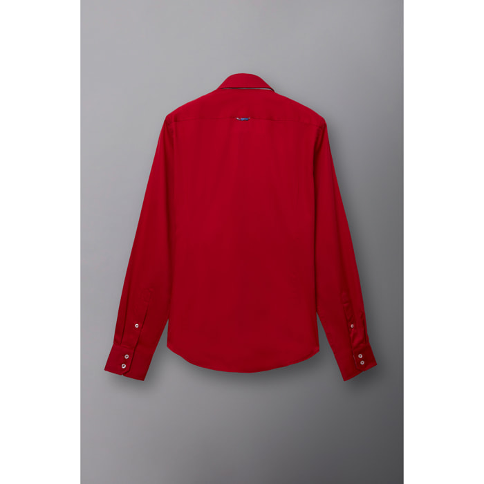Camicia Uomo 2 Bottoni Button Down 7bottoni Doppio Coll Satin Unito Rosso