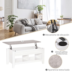 Mesa de Centro Elevable Mesa de Café con 2 Compartimentos Abiertos Encimera Imitación de Mármol Mesa Rectangular Moderna para Salón Comedor 105x50x49 cm Blanco