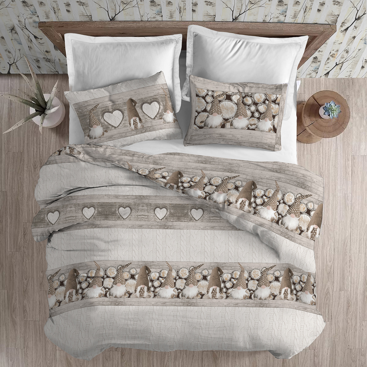 Parure copripiumino in flanella gnomo beige