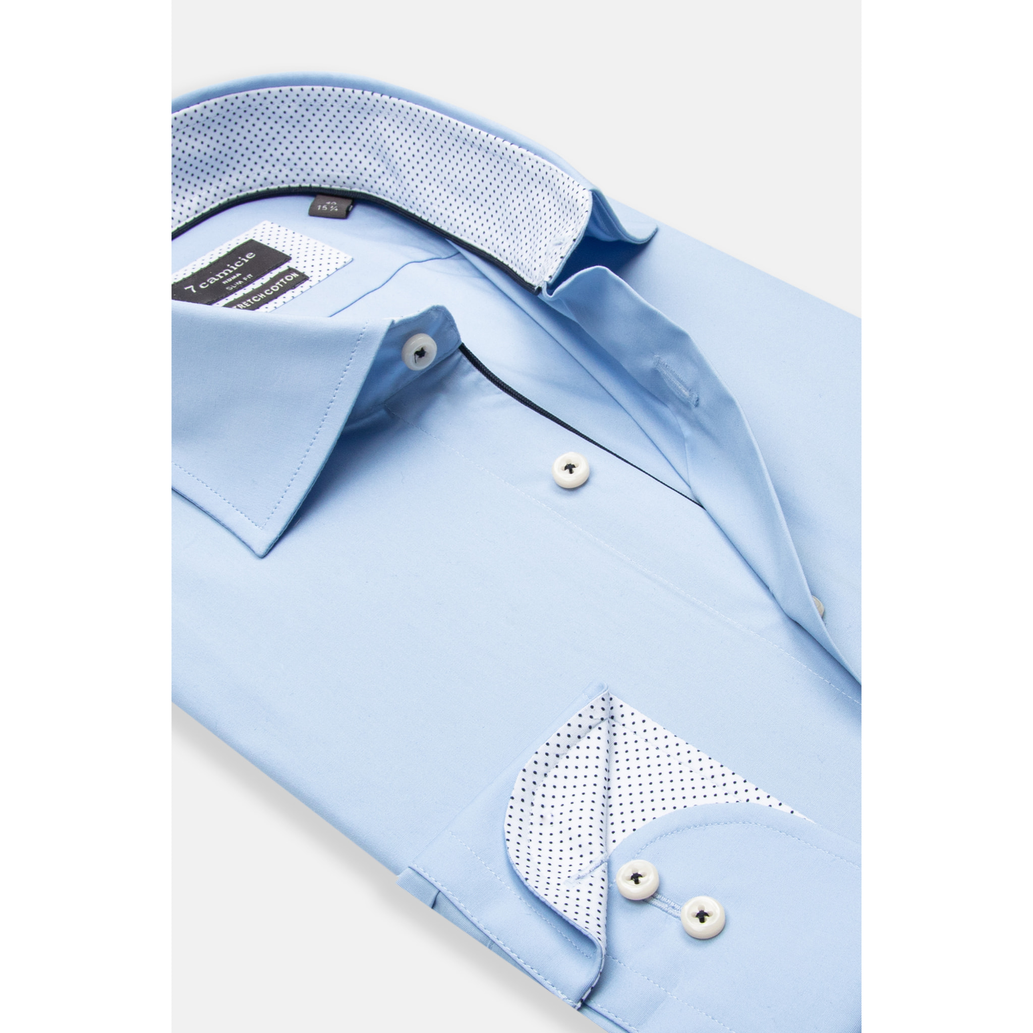 Camicia Uomo 1 Bottone Francese Slim Popeline Stretch Unito Celeste