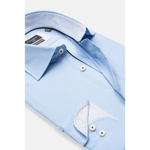 Camicia Uomo 1 Bottone Francese Slim Popeline Stretch Unito Celeste