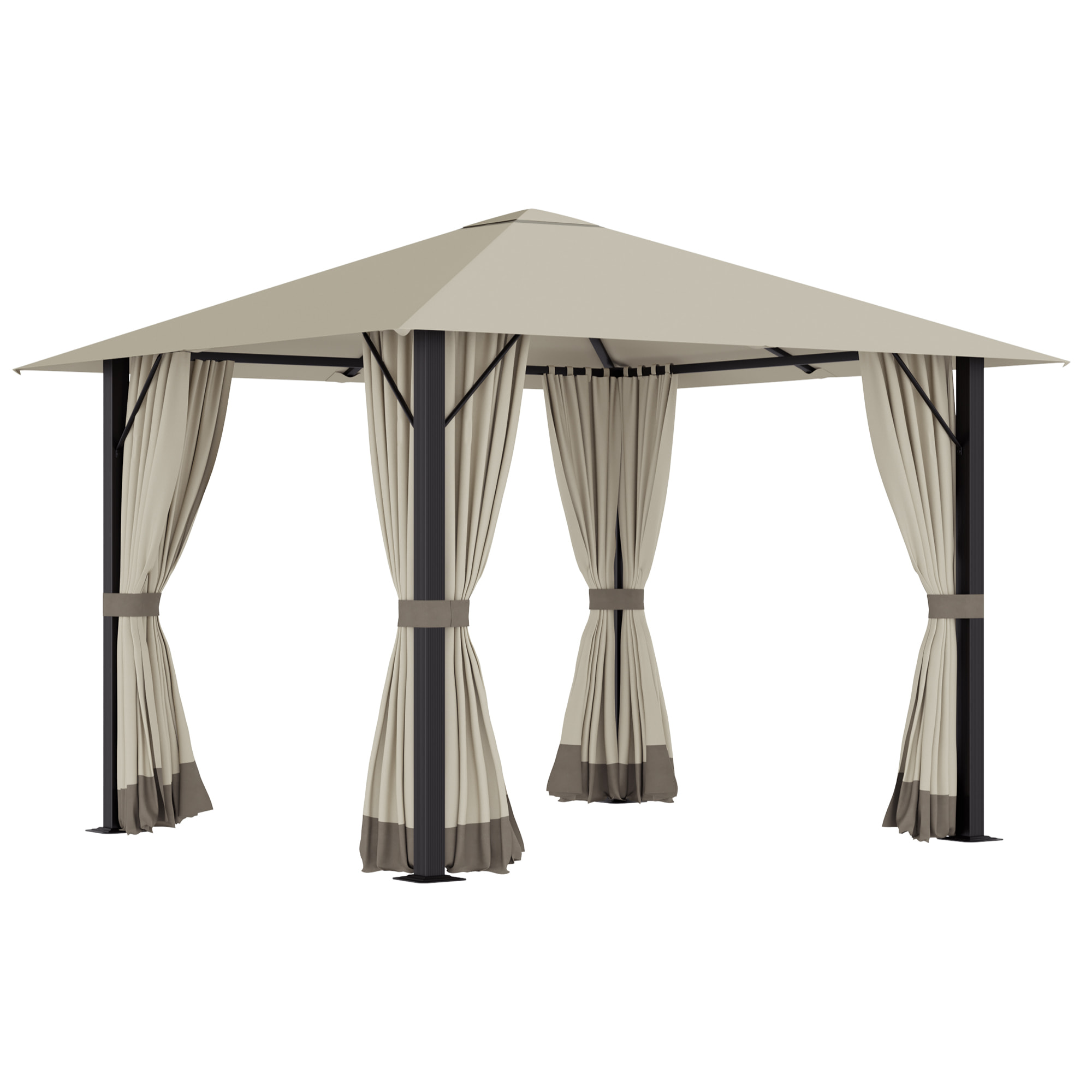 Tonnelle barnum de jardin 2,97L x 2,97l m avec 4 parois latérales amovibles - toit avec évent - porte zippée - armature aluminium et acier - beige