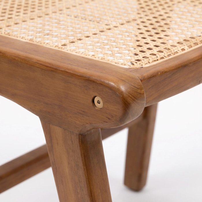 Tabouret en bois de teck et cannage en rotin 42,5 cm - Marcelle