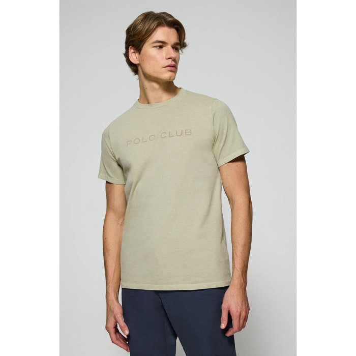 Camiseta Apolo garment dyed color piedra con logo Polo Club aterciopelado