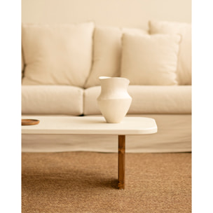 Table basse en microciment avec deux pieds en bois de chêne foncé de 95cm Hauteur: 30 Longueur: 95 Largeur: 45