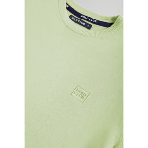 Maglione basic a girocollo verde leggero con logo ricamato tono su tono