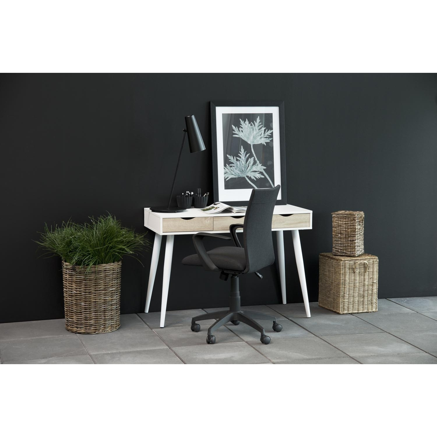 Bureau scandinave avec tiroirs blanc SANDY