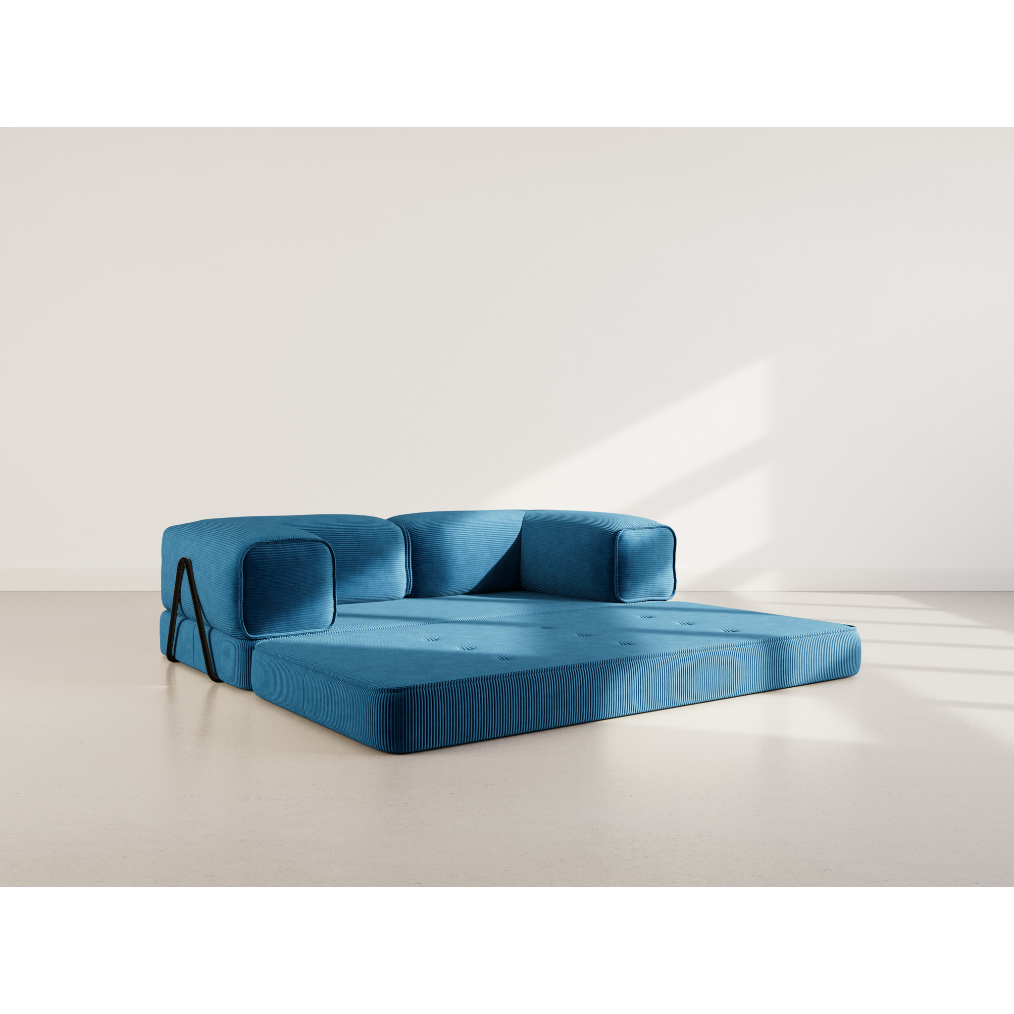 Poppy - canapé 3 places convertible en velours côtelé - Bleu