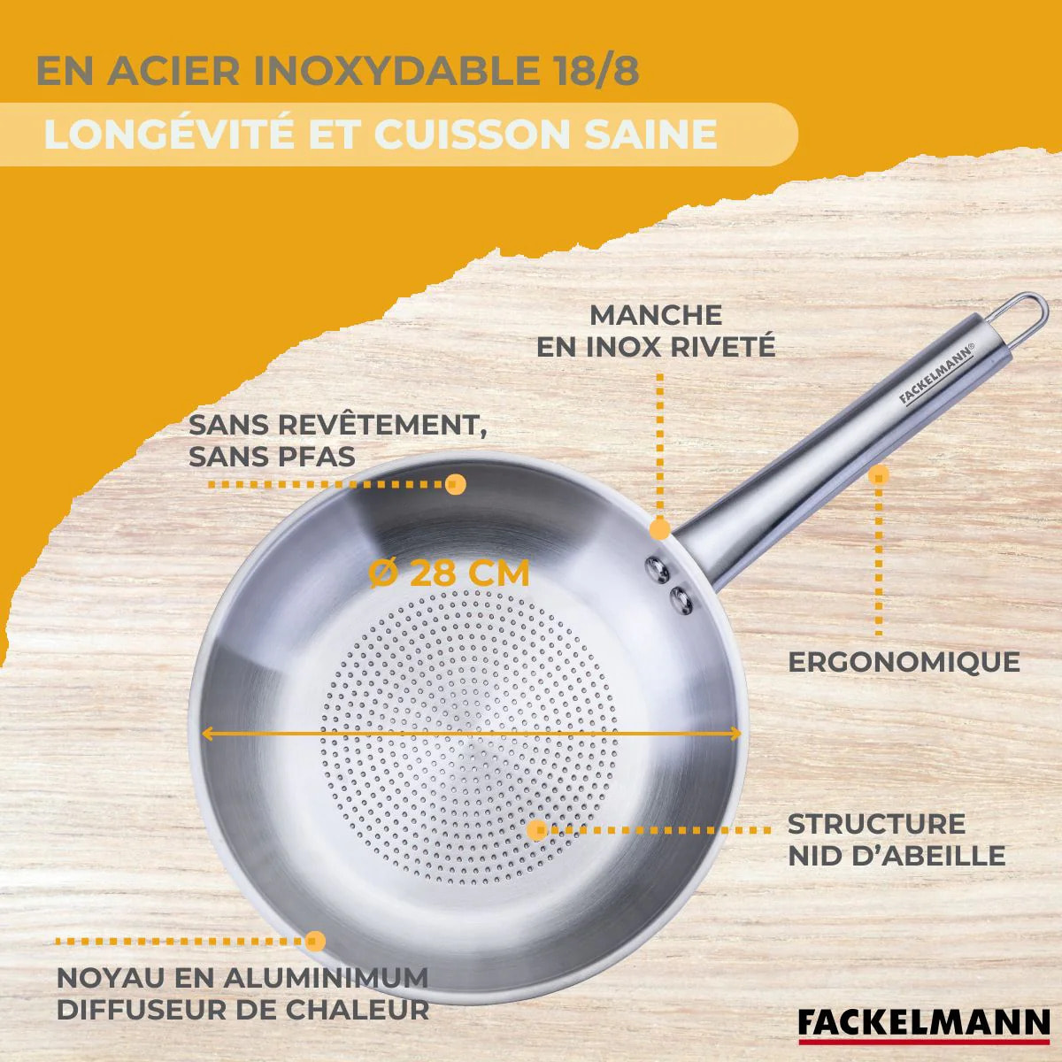 Poêle 28 cm en inox 18/8 Fackelmann Ovalgriff