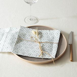 Lot de 4 serviettes de table imprimées "Etnik" - gris - coton 40x40 cm