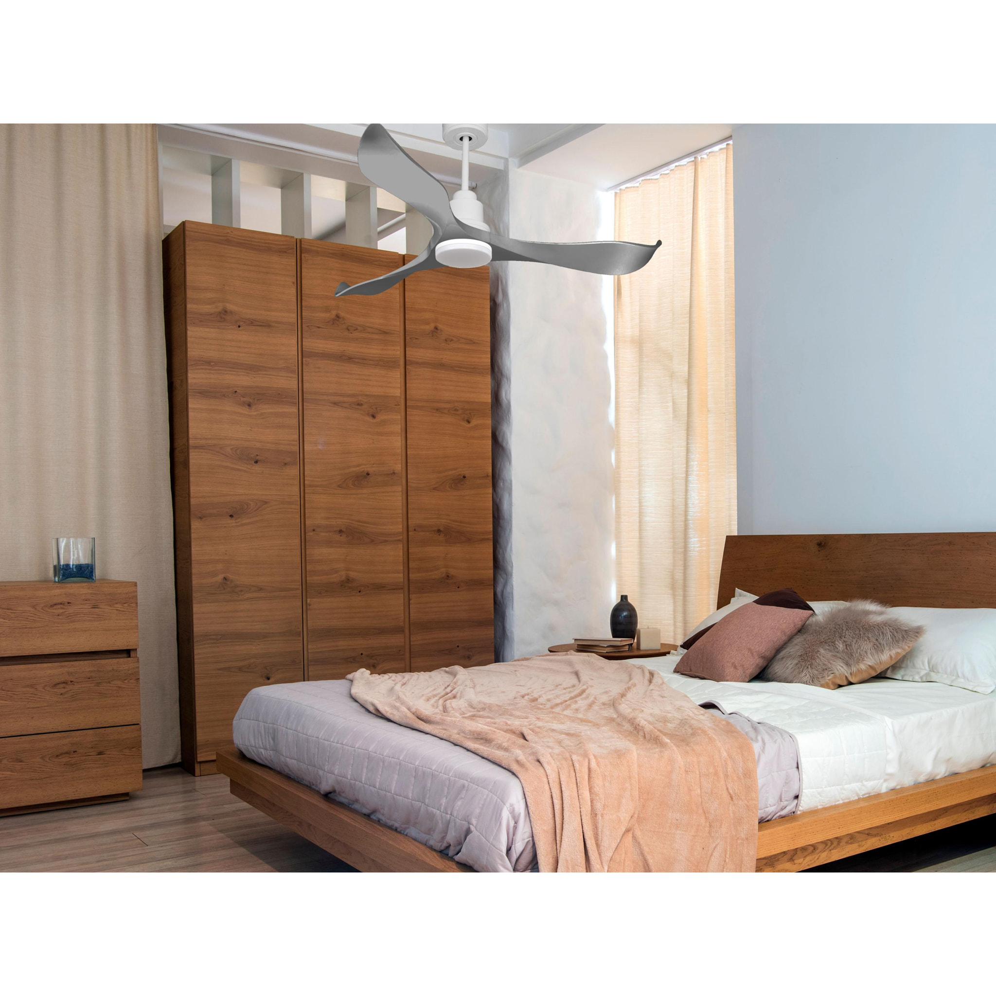 Ventilador de techo Reversible Termostato Dimable Wifi Motor DC Techos Inclinados Mando a Distancia Luz tres tonos Memoria TrawanganD132C04LED66825 PURLINE