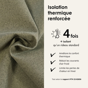 Rideau 100% occultant thermique phonique chiné - Kaki