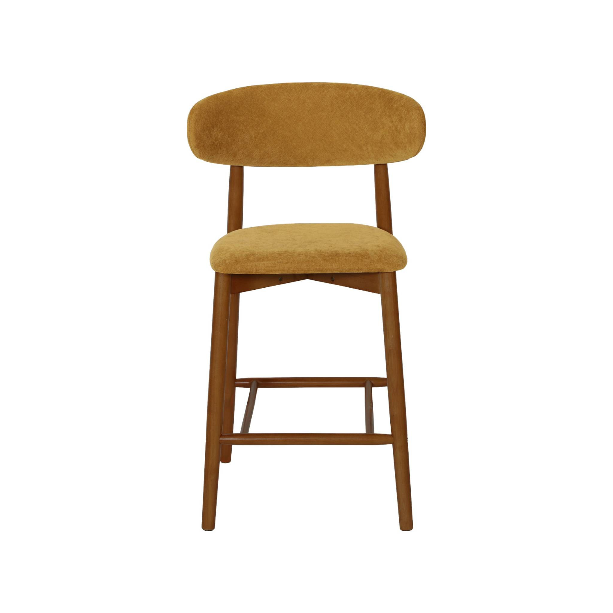 Tabouret de bar bois d'hévéa noyer et tissu chenille (lot de 2)  PAOLA