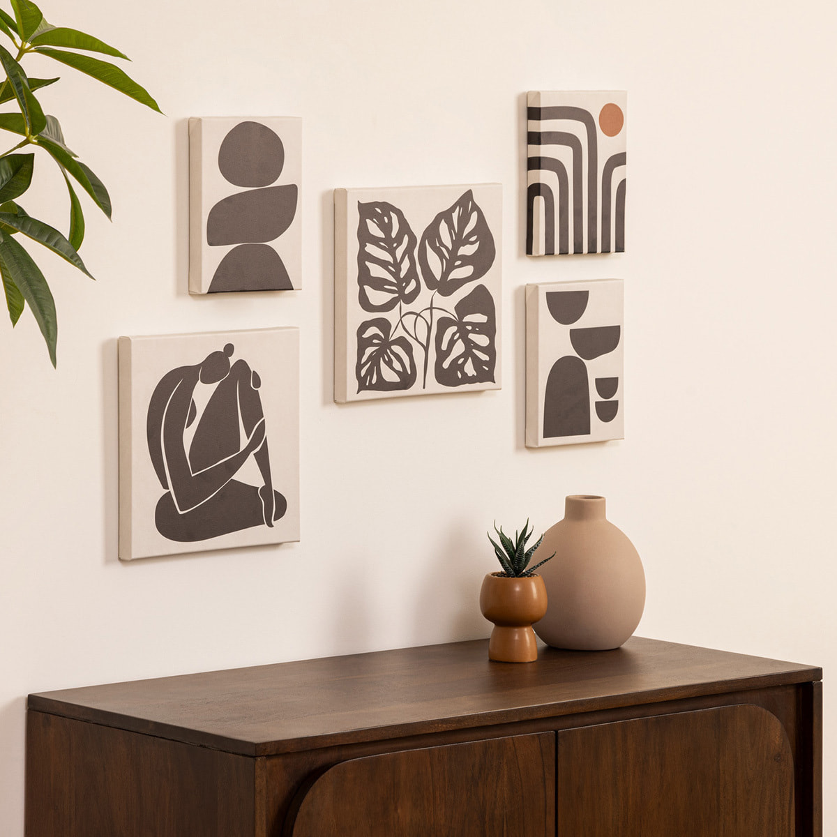 Lot de 5 toiles imprimées Cynthia noir et blanc 15x20/25x25cm